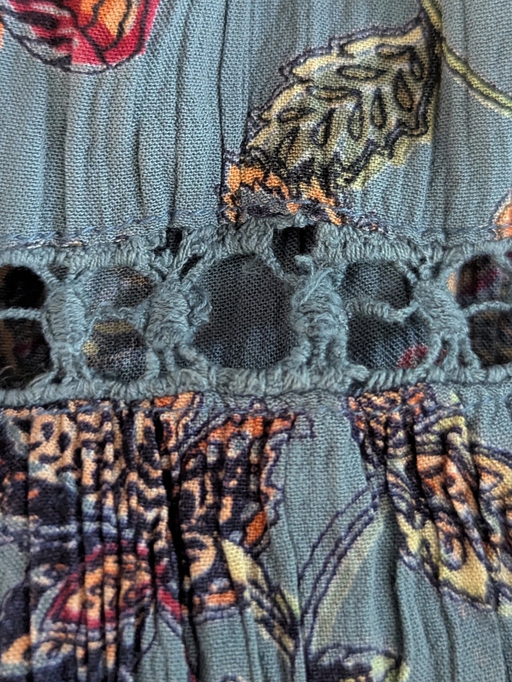Milkmaid Renaissance Puff Sleeve Floral Tiered Maxi Dress Cottagecore Fairy Boho - Picture 11 of 11